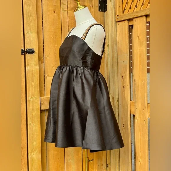 🆕 SELF-PORTRAIT 🧿 NWOT Embellished Taffeta Mini Dress, Black - Sz UK 10 / US 6 - Picture 11 of 17
